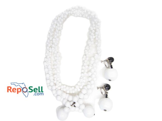 Lot 31-1495 - Vintage Miriam Haskell Milk Glass Bead Necklace and Matching Earrings