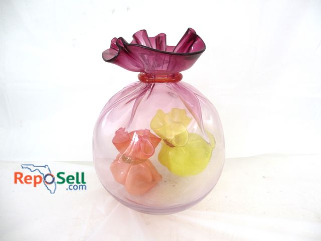 Lot 31-1053 - Blown Glass Artwork "Bags in a Bag", 15"H, by John Littleton &amp; Kate Vogul - Receipt from Naples ...