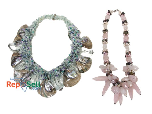 Lot 31-1548 - Pink Gemstone Necklace and Bead/Shell Blue Necklace