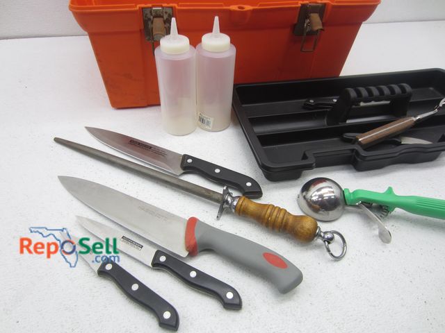 Lot 31-5532 - Culinary Knives &amp; Misc Kitchen Supplies: Koch Messer &amp; Kai Cut Knives, Knife Sharpener, etc....