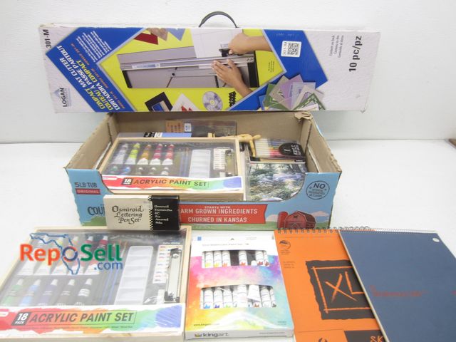 Lot 31-7304 - Art Supplies With New Watercolor, Acrylic Paints, Logan Mat Cutter etc