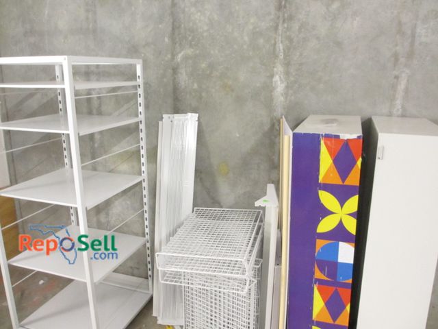 Lot 31-3087 - (2) Rolling Display Stands 49x2', Stand Alone Rack 5'H x 2'W &amp; Metal Shelving