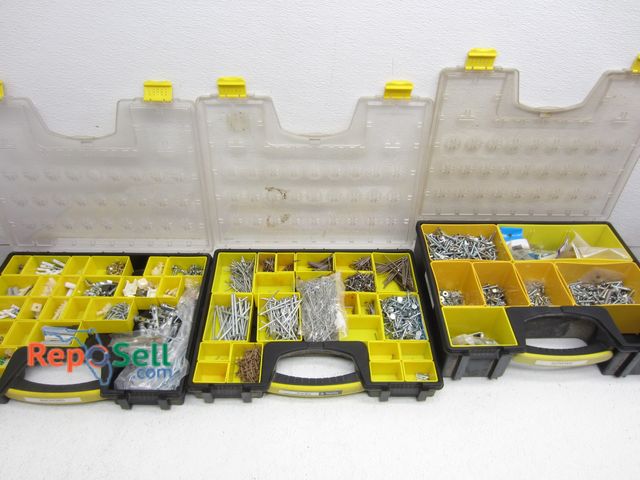 Lot 31-6055 - (3) Hardware Bins with Screws, Anchors, Nails, etc.