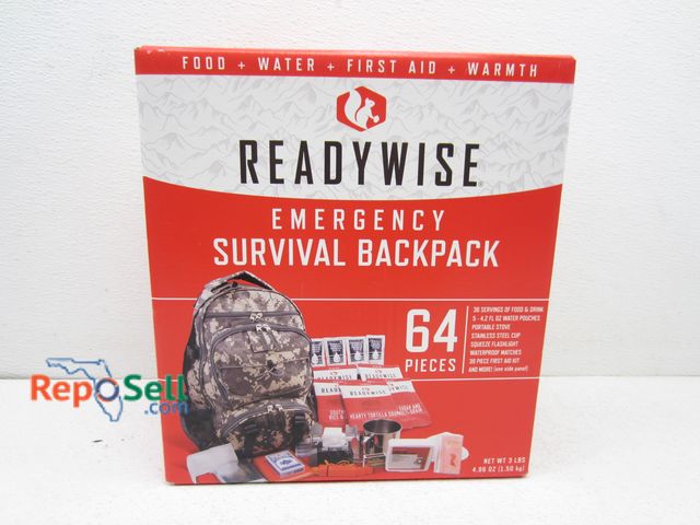 Lot 31-1327 - New Readywise 64pc Emergency Survival Backpack: Includes 36 servings of food &amp; Drink, Portable S...
