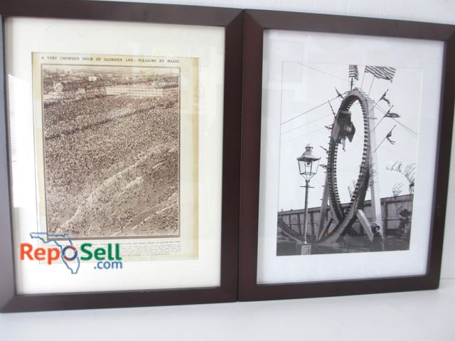 Lot 31-1059 - (2) Vintage Framed Coney Island Art Pieces; (1) Roller Coaster and (1) Island Resort View; Both 15" ...