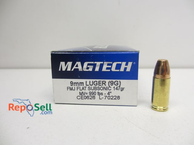 Lot 31-3117 - (50) Rnds Magtech 9mm FMJ Flat Subsonic 147gr Ammo