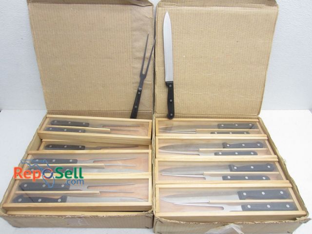 Lot 31-9342 - (24) Carving Sets In Wood Showcases, Appear New, Unused in Box