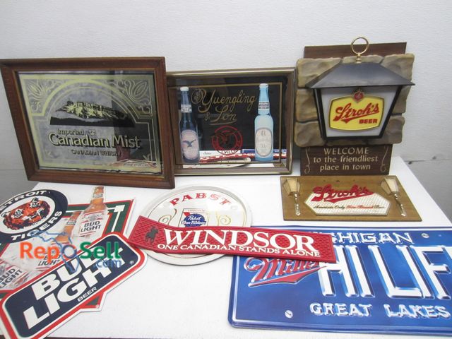 Lot 31-1181 - 8 vintage whiskey and beer signs: Yuengling, Miller, Budweiser, etc.