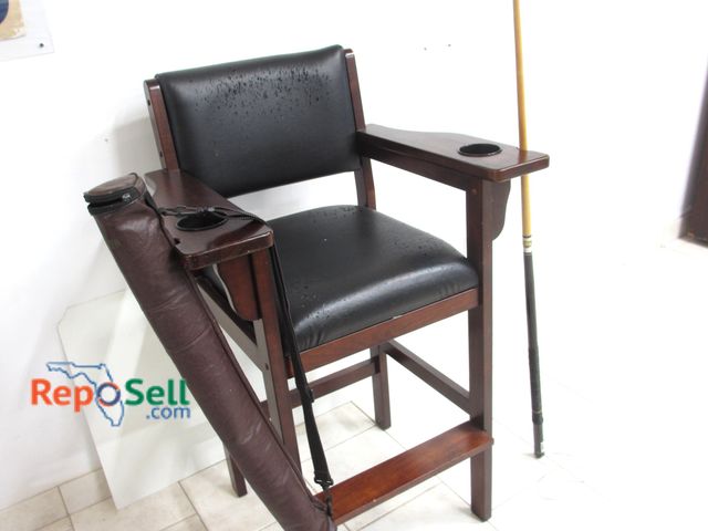 Lot 31-1113 - Billiards Chair 46"h x 18"d w/ Sports Craft Cue Stick and carry Bag; Chair Needs re-upholstering;