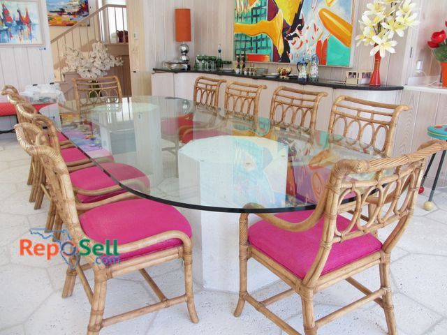 Lot 31-1200 - 3/4" Tempered Glass Table 11' x 56" w/ Custom Cast Cement Pedestals - Table Only - Chairs Sold in Se...