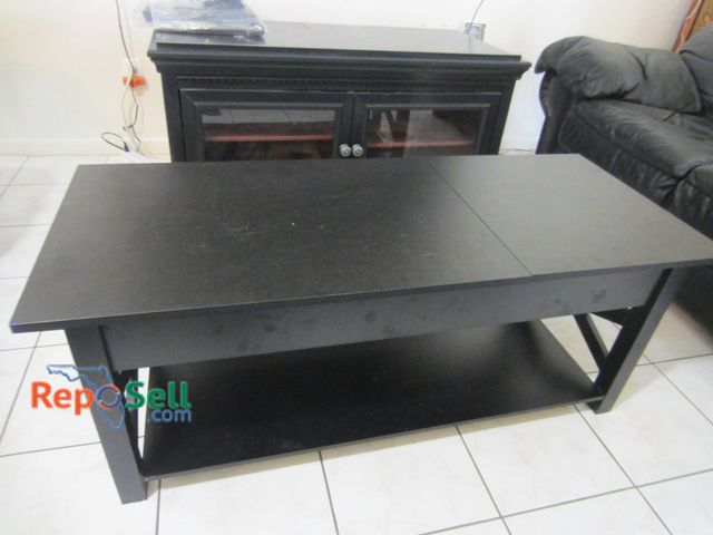 Lot 31-8656 - Black Wood Lift-Top Coffee Table With Lower Shelf, Two Expanding Sections 47"x19"x20"