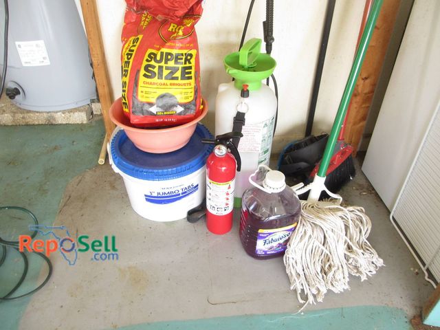 Lot 31-8596 - Cleaning And Utility Supplies Including Mop, Fire Extinguisher, Chlorine Tabs, Sprayer
