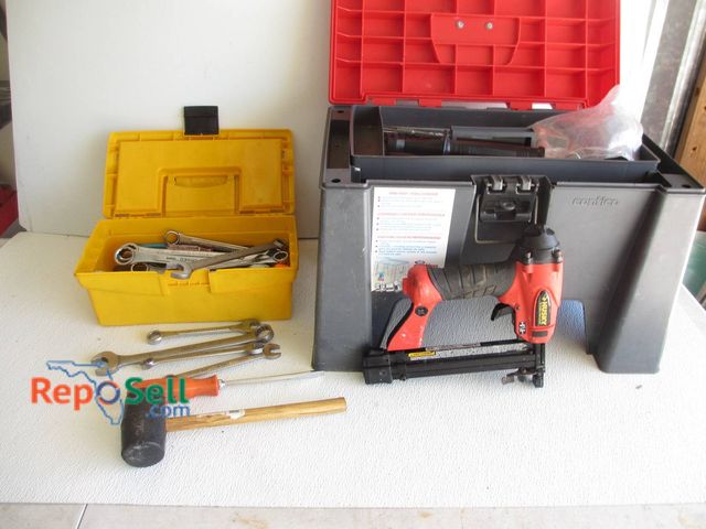 Lot 31-8589 - Hand Tools With NAPA Wrenches, Contico One-Step Tool Box, Bostitch Nailer