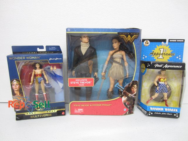 Lot 31-1243 - Three Wonder Woman action figures, Assorted sizes, (1) includes Steve Trevor
