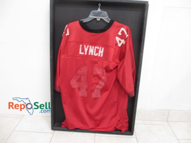 Lot 31-1173 - John Lynch Replica Jersey; Size XL; w/ Wood Shadow Box w/ plexi-glass front