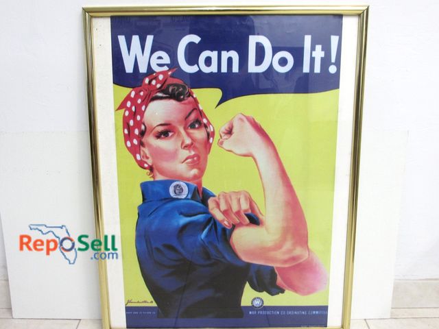 Lot 31-1147 - Framed Under Glass "We Can Do It" Vintage War Production Sign; HZ1007; 38" x 30"