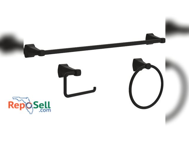 Lot 31-9270 - Delta Flynn 3-Pc Acces Set Matte Black #FLY63-MB - Shelf Pull, 1st Pic Is Representation Of Item