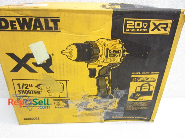 Lot 31-3349 - New Dewalt 20V Brushless 1/2" Drill Driver Kit #DCD800D2 with (2) Batteries, Charger, Toolbag