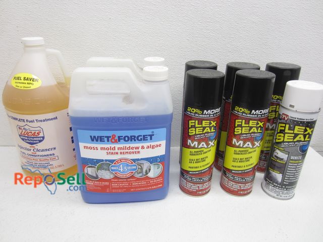 Lot 31-2108 - Jug Of Fuel Cleaner, (6) Cans Flex Seal (Appear Unused) And (2) Jugs Wet And Forget
