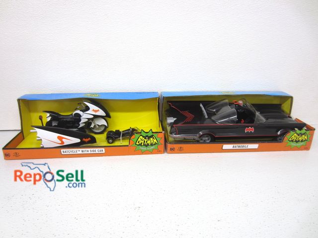 Lot 31-1247 - Batman McFarlane Toys : Batmobile and Bat Cycle with sidecar