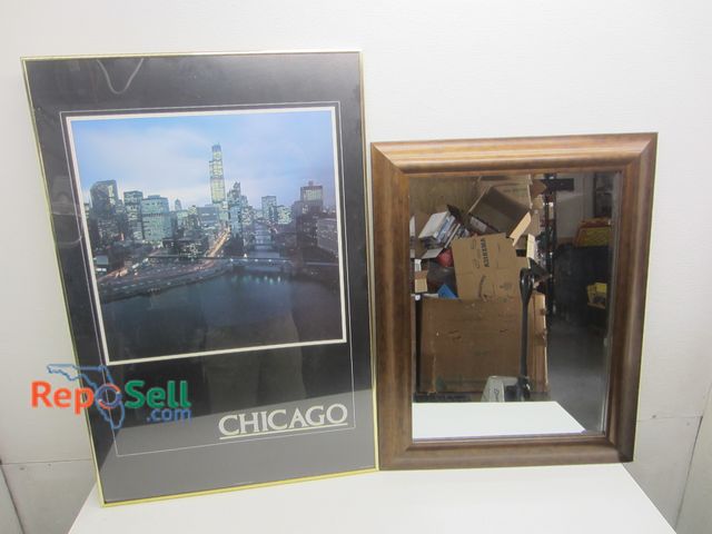 Lot 31-2163 - Framed Mirror 24"Wx29.5"H And Chicago Print 24"Wx36.5"H