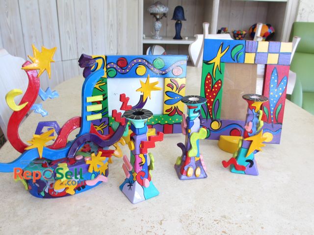 Lot 31-1490 - Signed Collectable Decor: (3) Ceramic Candlesticks, Jewelry Box, Tina Epstein, (2) Wood Picture Fram...