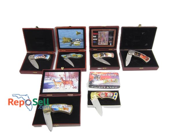 Lot 31-5407 - (6) Boxed Knives: Variety of Designs: Deer, Ducks, Eagle, etc.