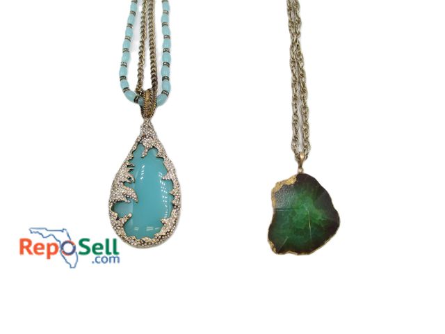 Lot 31-1542 - Green Emerald 37.5g Necklace and Blue Pendant Bead Necklace