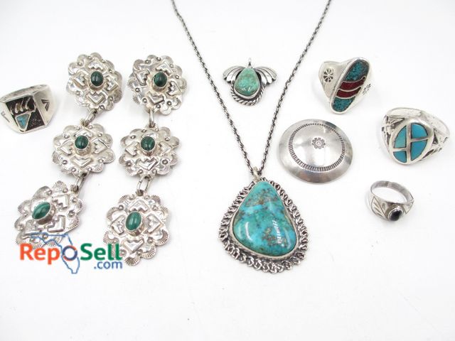 Lot 31-9507 - Southwest .925 Silver and Turquoise Jewelry - 67g total - Rings Size 10.5, 11, 12, 2