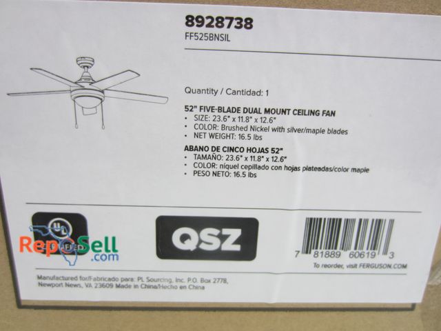 Lot 31-4120 - New 52" 5 Blade Dual Mount Brushed Nickel Ceiling Fan