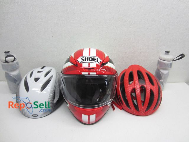 Lot 31-5440 - (1) Shoei / (2) Bell Motorcycle/Bicycle Helmets &amp; (2) Water Bottles