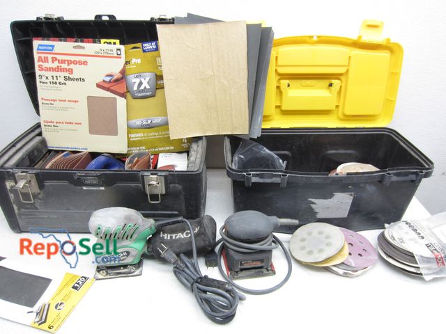 Lot 31-6062 - (2) Tool Boxes and Sanding Tools: Hitachi &amp; B&amp;D (both power on)