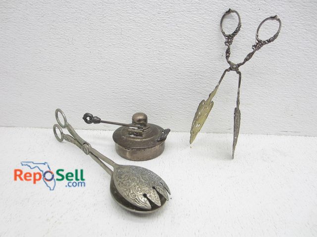 Lot 31-2333 - (3) Vintage Utensils: Tongs are .800 German Silver