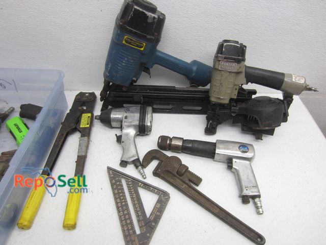 Lot 31-1267 - Tool Lot: Pneumatic Nailers &amp; Drills, Pipe Wrenches, etc.