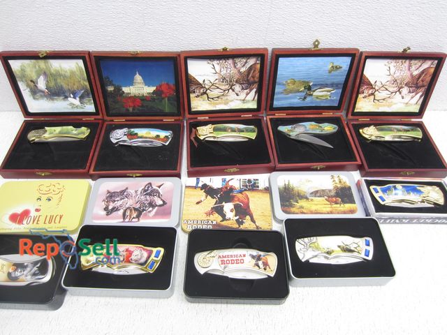 Lot 31-6345 - (10) New Knives With Case, Assorted Styles: Rodeo, Wolves, I Love Lucy etc