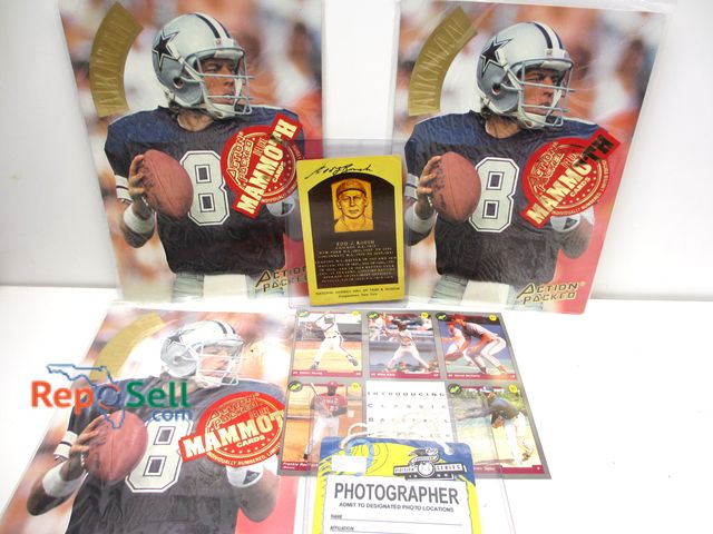 Lot 31-6041 - Vintage Collectible Lot: Edd Roush 1962 Hall of Fame Card (no COA), (3) Troy Aikman Photos, etc.