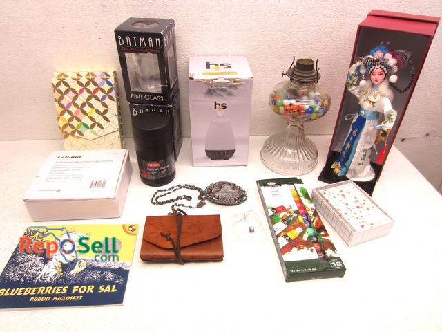 Lot 31-8166 - Estate Lot: Batman Pint Glasses, Vintage Oil lamp With Marbles, Oriental Figure etc