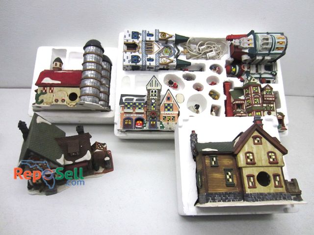 Lot 31-6296 - Illuminated Miniature Ceramic Light-up Houses &amp; Buildings, Lights Tested, Power On