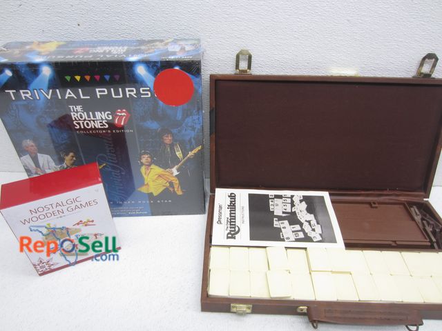 Lot 31-5337 - (3) Board Games: Trivial Pursuit, Rummy-O, Wood Games