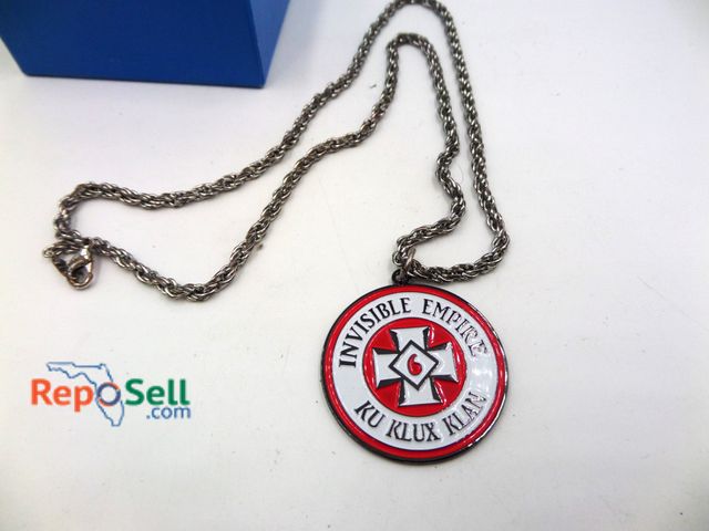 Lot 31-5446 - Ku Klux Klan "Invisible Empire" Enamel Pendant w/ 22" 14k Gold Plated Rope Chain, Pendant 1.5" Tall