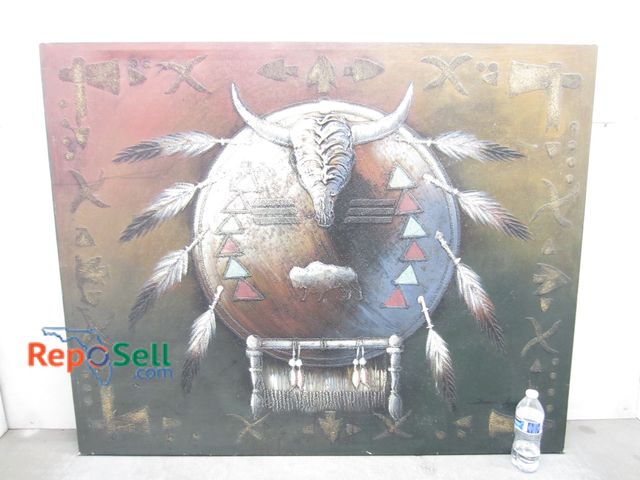 Lot 31-6496 - Large Stretched Oil on Canvas Painting, Signed "James" - 50"x40" Native American Indian Motif