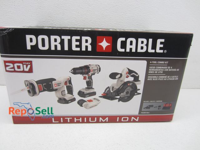 Lot 31-2201 - Porter Cable 20V 4-Tool Combo Kit #PCCK616L4 With (1) Battery, Charger And Tool Bag