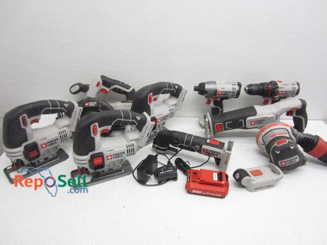 Lot 31-1463 - (10) 20V Porter Cable Power Tools w/Battery &amp; Charger - All Power On