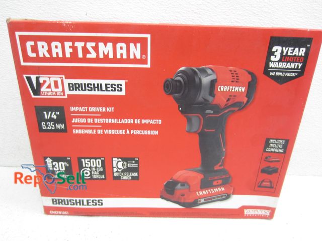 Lot 31-9384 - New Craftsman 20V 1/4" Impact Driver #CMCF810C1 With Battery, Charger And Tool Bag
