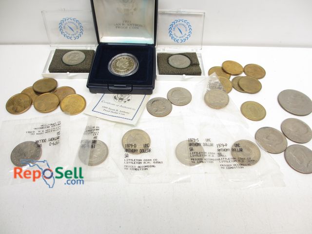 Lot 31-2020 - Susan B Anthony Proof Dollar w/COA &amp; Box plus (10) Loose 1979, (12) Sacagawea Coins, etc.