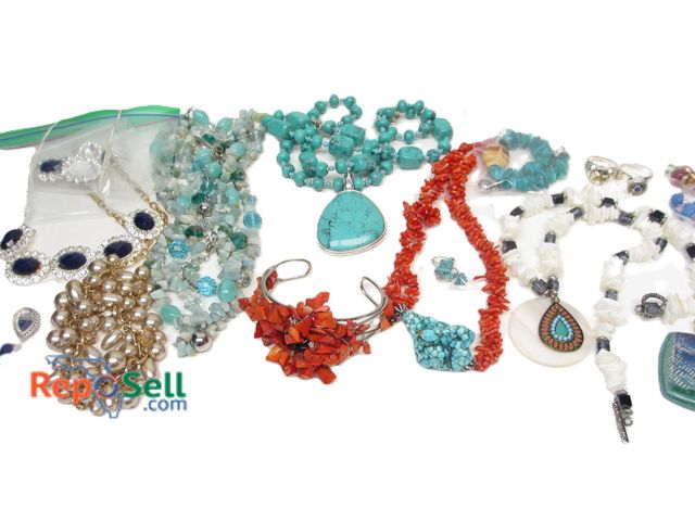 Lot 31-1025 - Costume Jewelry Lot: Cuff Bracelet, Necklace &amp; Earring Set, Necklace &amp; Earring Set, Bead Nec...