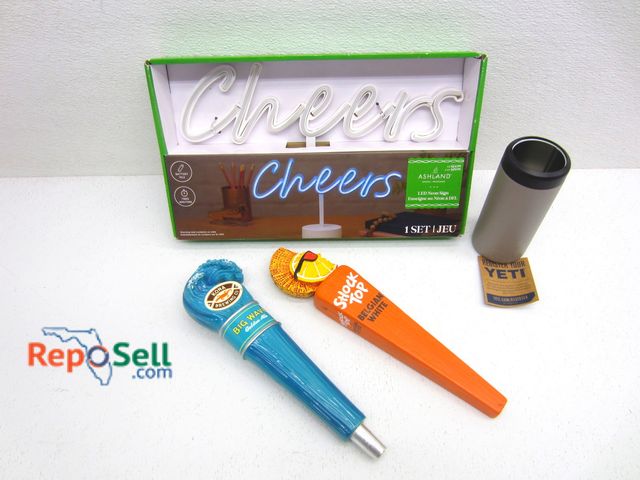 Lot 31-9600 - New "Cheers" Illuminated Sign w/ (2) Keg Tap Pull Handles &amp; New Yeti Koozie