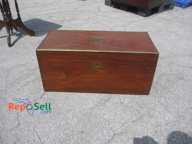 Lot 31-1102 - Vintage Teak Wood Chest With Brass Accents 34"x15.5"x15.5"