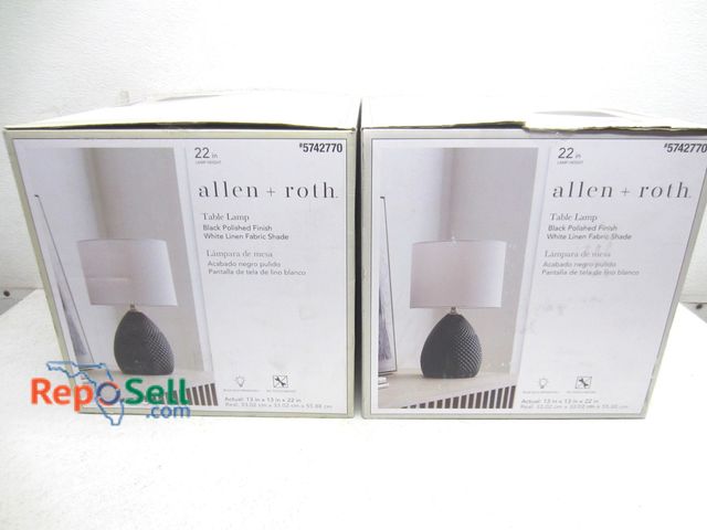 Lot 31-9080 - (2) New Allen And Roth Black Polish Finish Table Lamps 22" H
