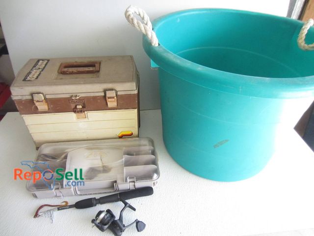 Lot 31-8635 - Fishing Lot With Shakespeare Rod, Excursion Reel, Tackle Boxes, And Tub